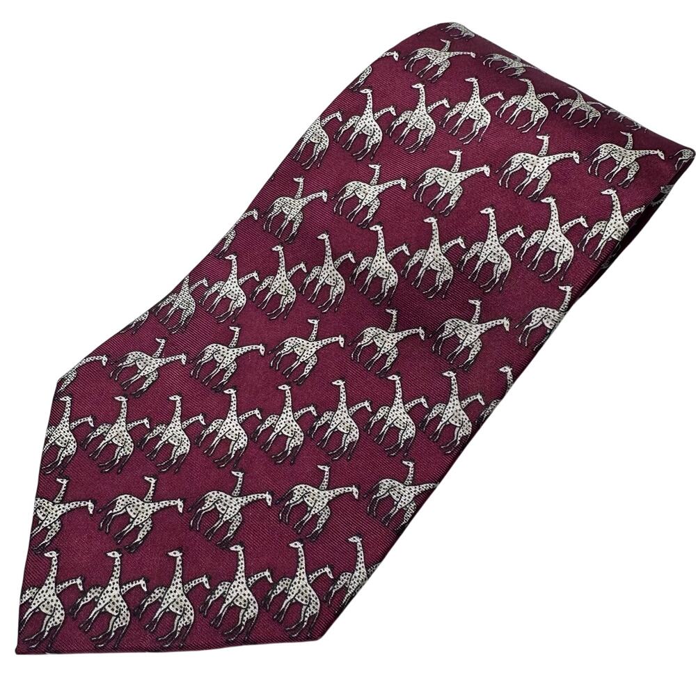 Van Heusen burgundy giraffe 100% silk tie